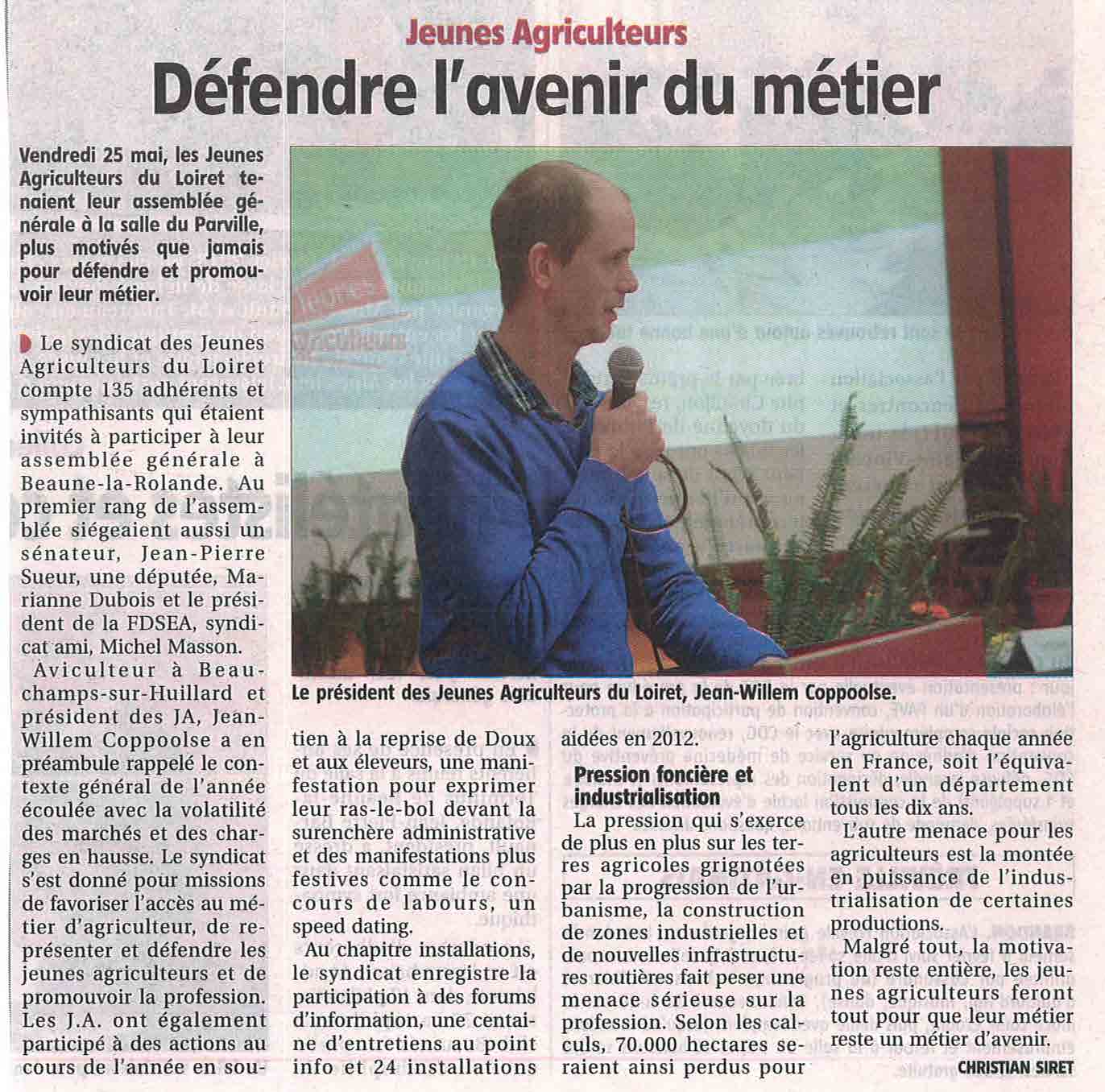 130131 CourrierLoiret JeunesAgriculteurs