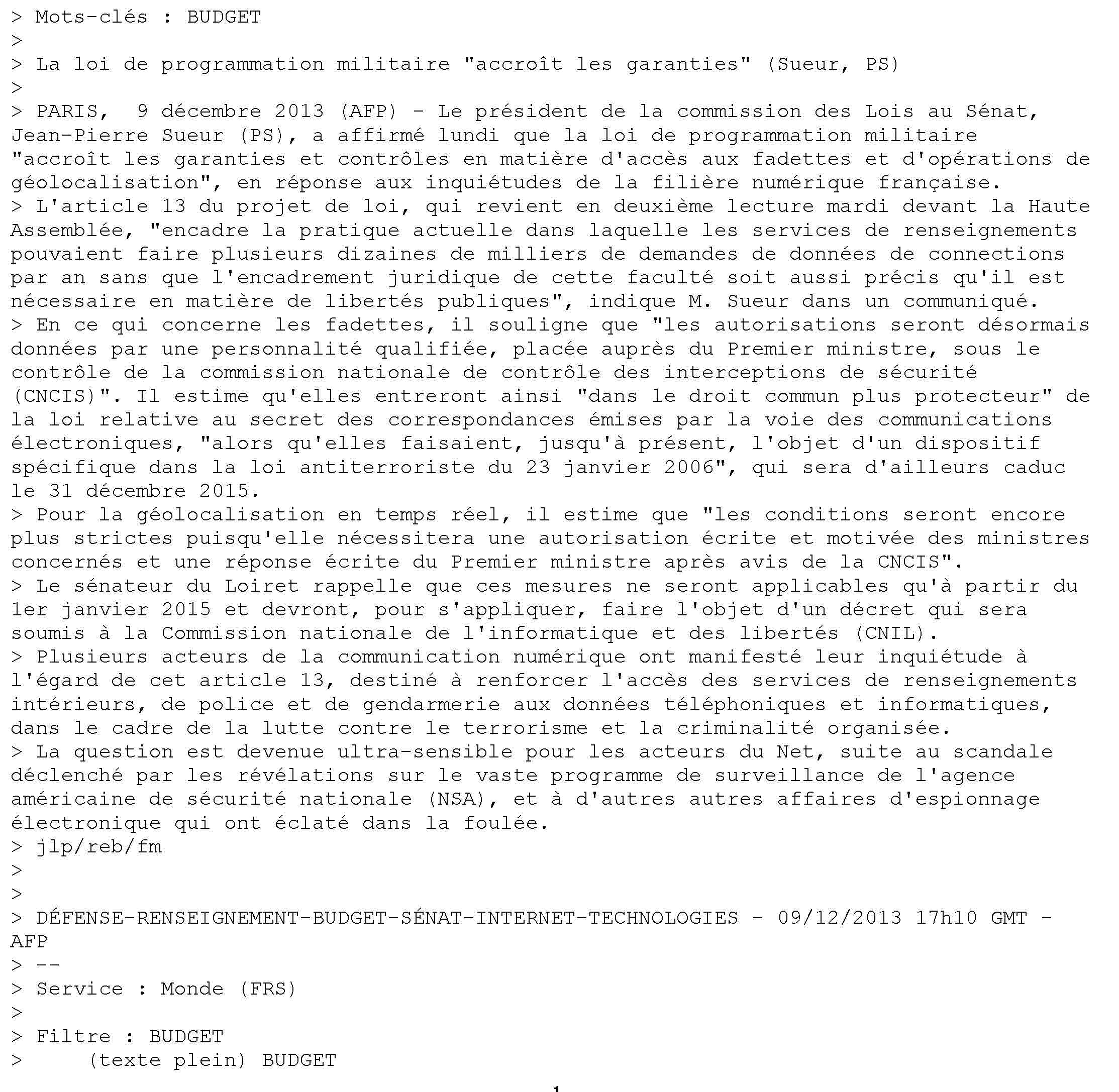 131209 AFP renseignement